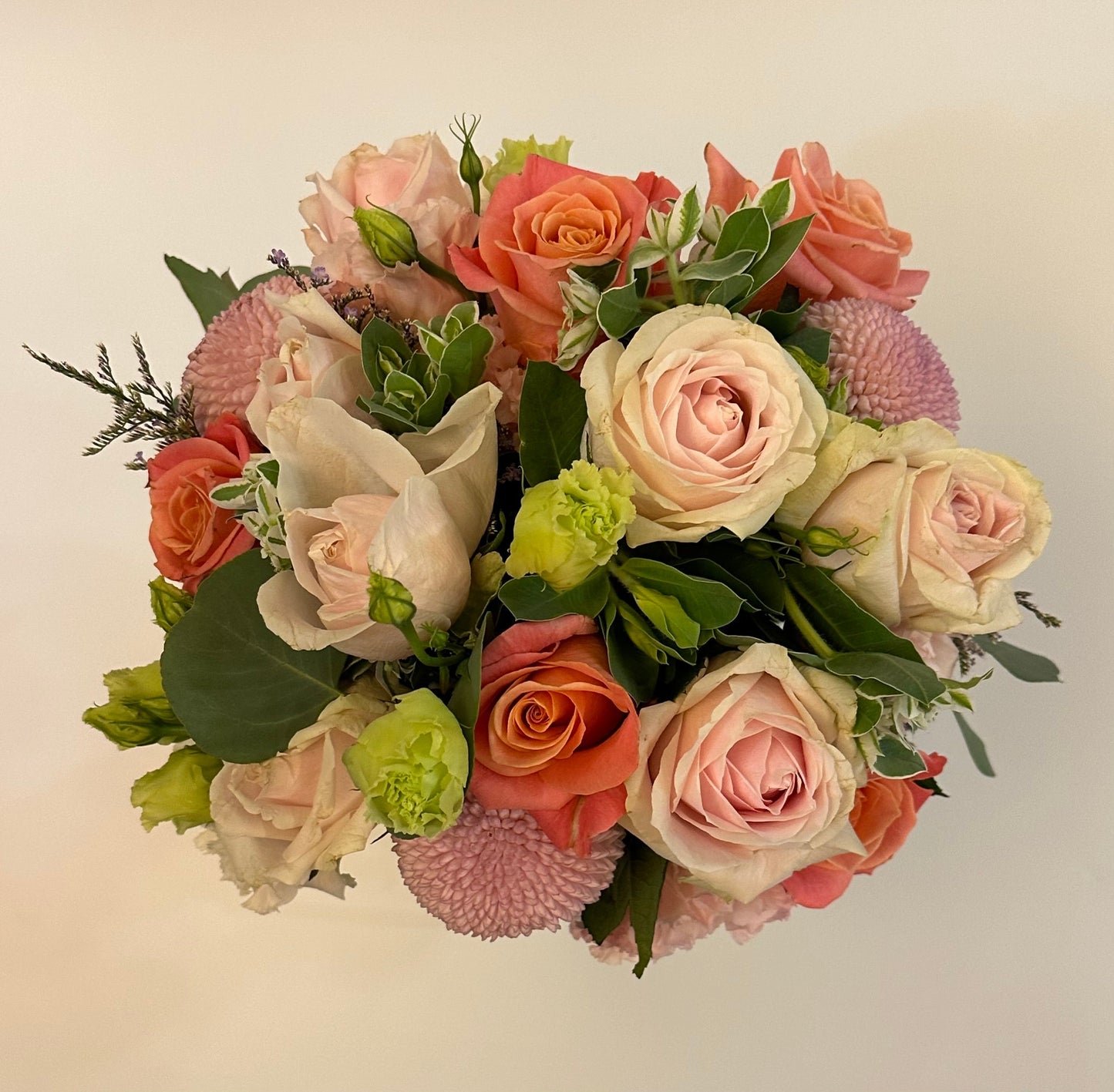 橙紅玫瑰+乒乓菊 行禮花球