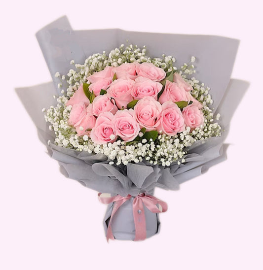10/20支 粉紅玫瑰 滿天星花束